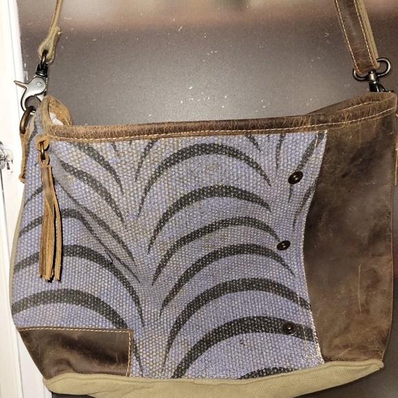 Myra Bag Handbags - Myra Bag Blue & Camo green Boho  Leather & Cotton
